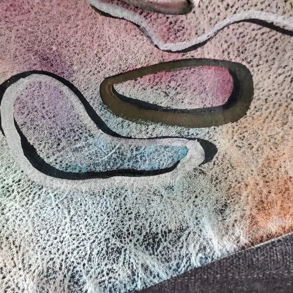 VINTAGE 80S 90s LARGE WRISTLET BAG CONTEMPORARY HAND PAINTED LEATHER BRIT Signed - Picture 3 of 11